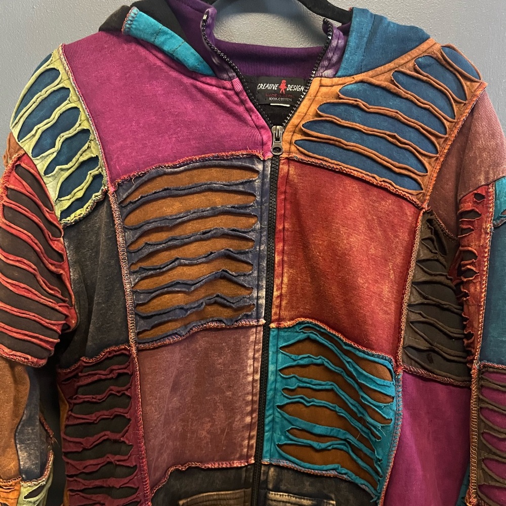 Vibrant Patchwork Women's Razor Cut Jacket Creati… - image 4